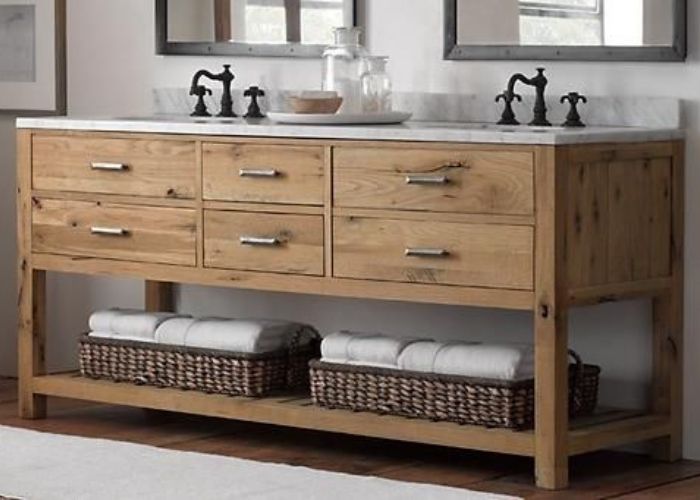 Best Wood For Bathroom Vanity Cabinet, Reclaimed Oak Single Sink Vanity Top