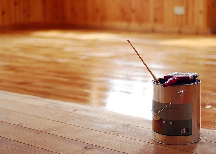 Oil-based paint on a wooden floor