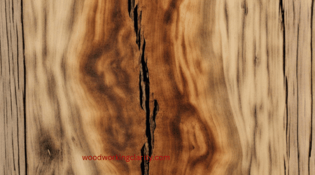 Cracked acacia wood from moisture effects